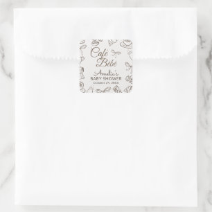 Whimsical Cafe Bebe Bow Baby Shower Square Sticker