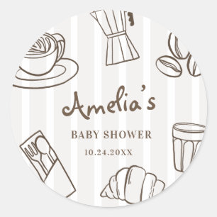 Whimsical Cafe Bebe Stripe Baby Shower Classic Round Sticker