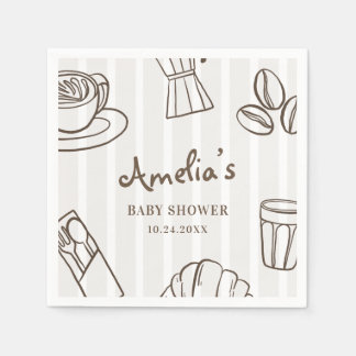 Whimsical Cafe Bebe Stripe Baby Shower Napkin