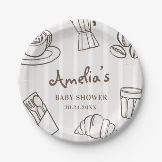Whimsical Cafe Bebe Stripe Baby Shower Paper Plate