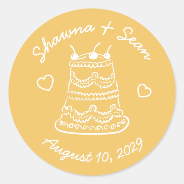 Whimsical Cake Doodle Sketch Modern CUSTOM Classic Round Sticker (Front)