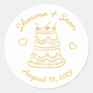 Whimsical Cake Doodle Sketch Modern CUSTOM Classic Round Sticker