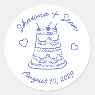 Whimsical Cake Doodle Sketch Modern CUSTOM Classic Round Sticker