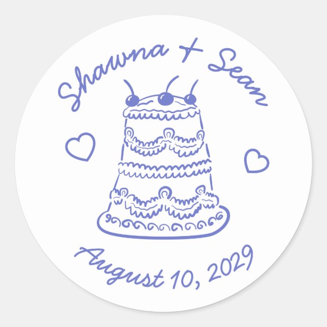 Whimsical Cake Doodle Sketch Modern CUSTOM Classic Round Sticker (Front)