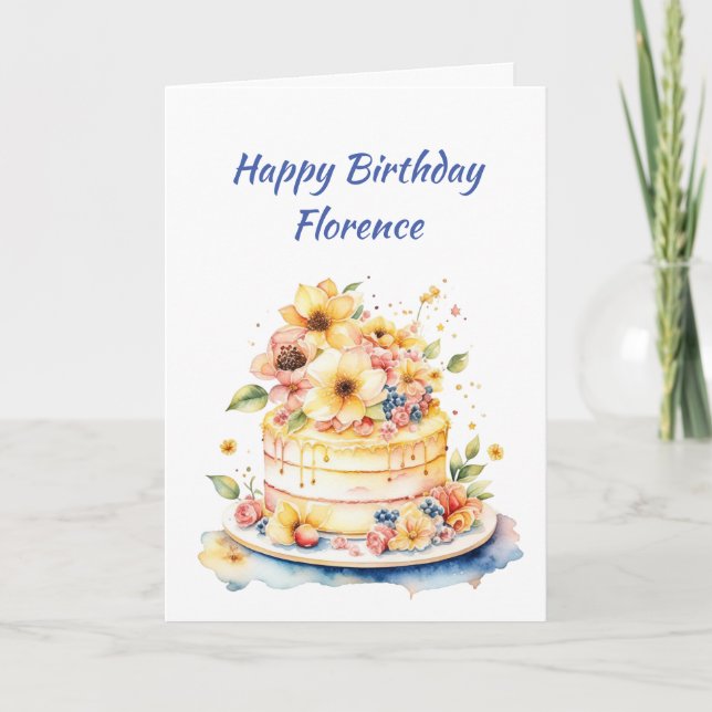 Whimsical Cake | Happy Birthday Personalised  Card (Front)