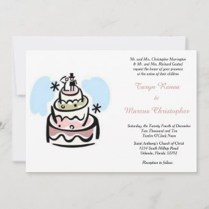 Whimsical Cake Horizontal 5x7 Wedding Invitation