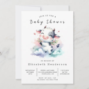 Whimsical Calf Cow Baby Shower  Invitation