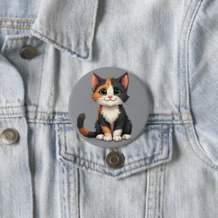 Whimsical Calico Kitten with Cattitude 7.5 Cm Round Badge