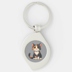 Whimsical Calico Kitten with Cattitude Key Ring