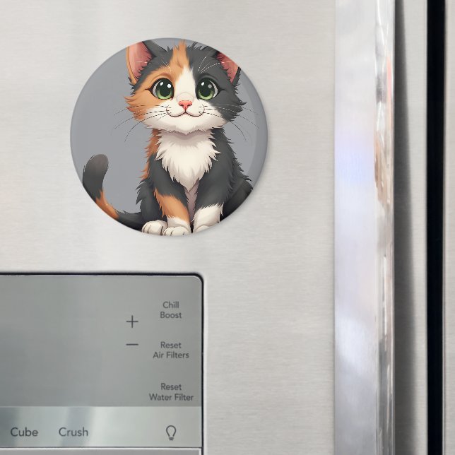 Whimsical Calico Kitten with Cattitude Magnet (In Situ (Fridge))