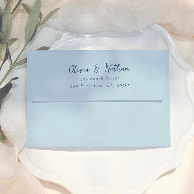 Whimsical Calligraphy Blue Wedding Return Address Envelope (Creator Uploaded)