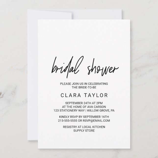 Whimsical Calligraphy Bridal Shower Invitation (Front)
