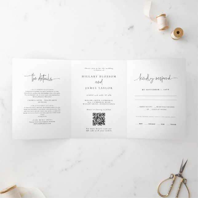 Whimsical calligraphy Elegant wedding Tri-Fold Invitation (Inside)