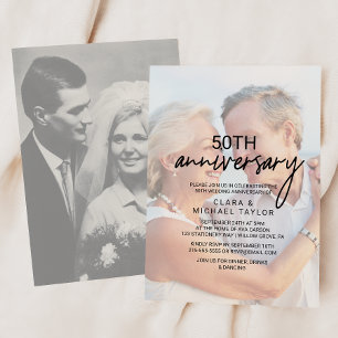 Whimsical Calligraphy Faded Photo Anniversary Invitation