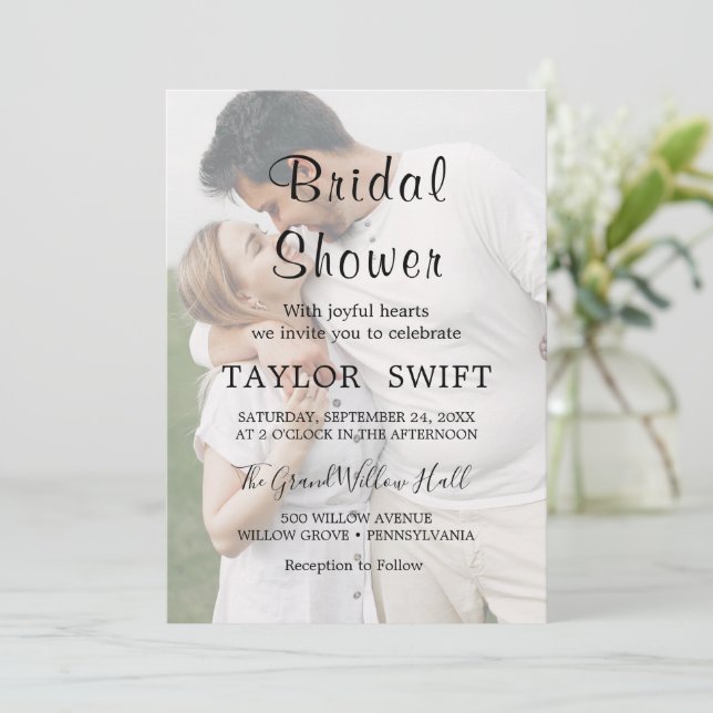 Whimsical Calligraphy | Faded Photo Bridal Shower  Invitation (Standing Front)