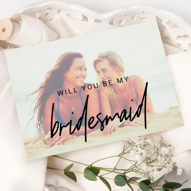 Whimsical Calligraphy | Faded Photo Bridesmaid Invitation (Creator Uploaded)