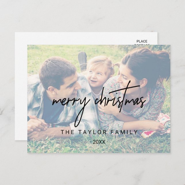 Whimsical Calligraphy | Faded Photo Christmas Holiday Postcard (Front/Back)
