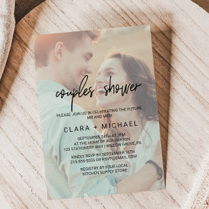Whimsical Calligraphy   Faded Photo Couples Shower Invitation