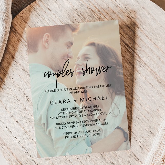 Whimsical Calligraphy | Faded Photo Couples Shower Invitation (Creator Uploaded)