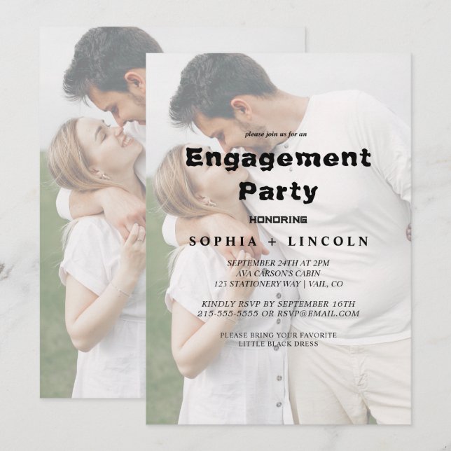 Whimsical Calligraphy Faded Photo Engagement Party Invitation (Front/Back)