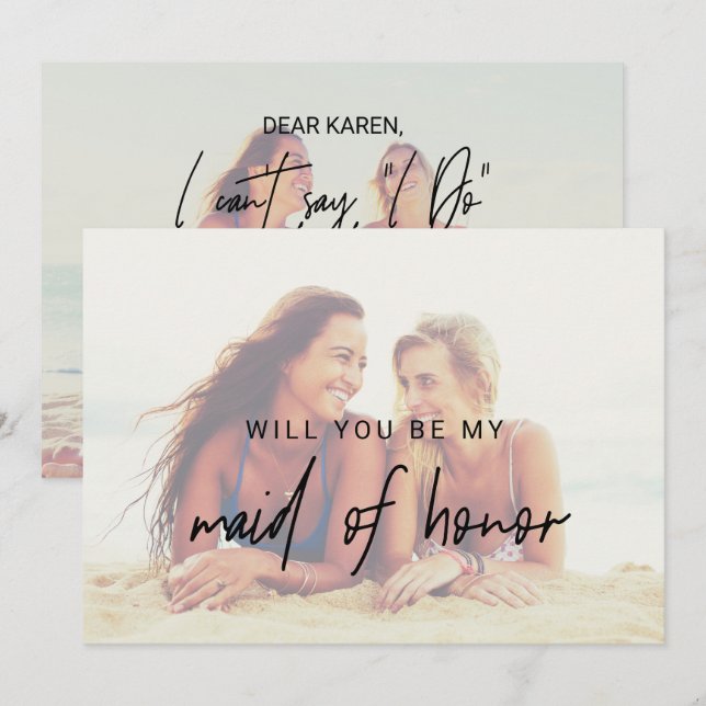 Whimsical Calligraphy | Faded Photo Maid Of Honour Invitation (Front/Back)