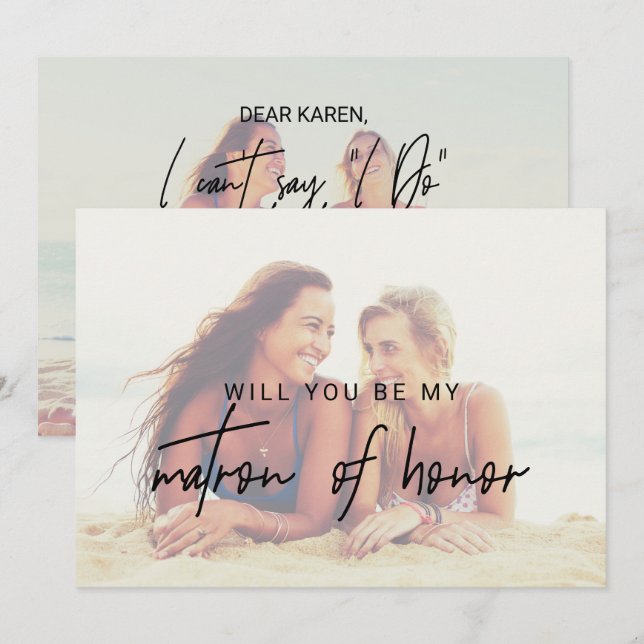 Whimsical Calligraphy Faded Photo Matron Of Honour Invitation (Front/Back)
