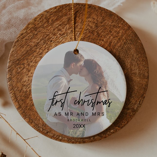 Whimsical Calligraphy Faded Photo Mr and Mrs Ceramic Ornament (Whimsical Calligraphy Faded Photo Mr and Mrs Ceramic Ornament)