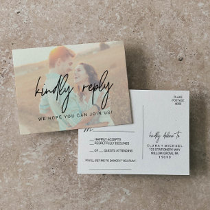 Whimsical Calligraphy Faded Photo Song RSVP Invitation Postcard