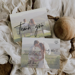 Whimsical Calligraphy   Faded Photo Thank You Postcard