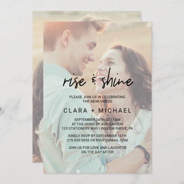 Whimsical Calligraphy | Faded Photo Wedding Brunch Invitation (Front/Back)