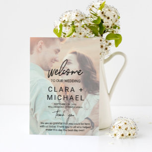 Whimsical Calligraphy Faded Photo Wedding Program