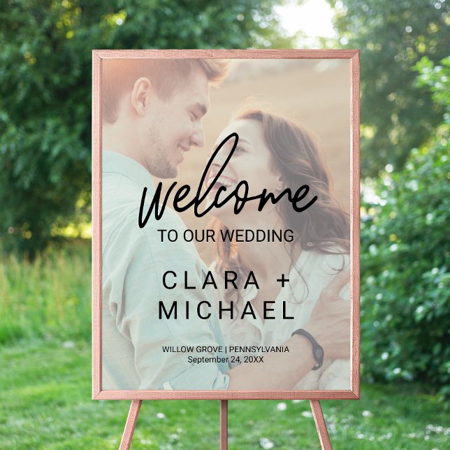 Whimsical Calligraphy Faded Photo Welcome Wedding Poster (Creator Uploaded)