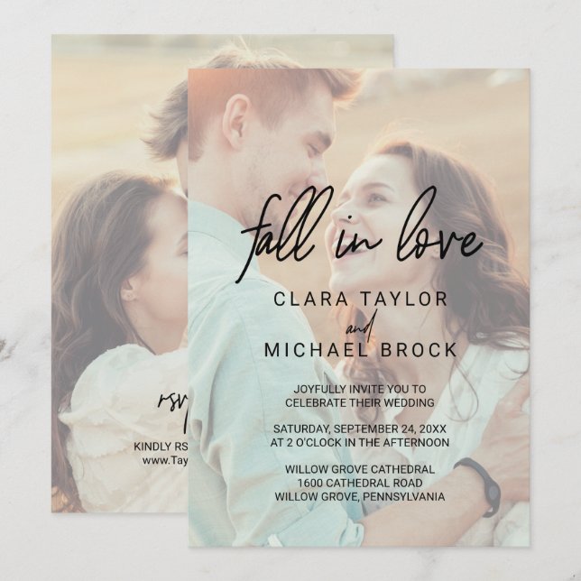 Whimsical Calligraphy Fall In Love RSVP Wedding Invitation (Front/Back)