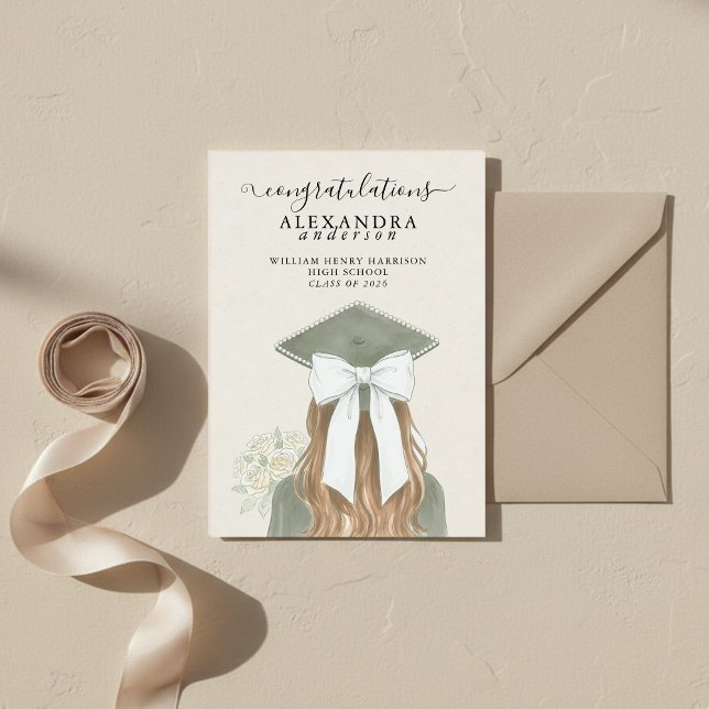 Whimsical Calligraphy Graduation Bow Photo Announcement (Whimsical Calligraphy Graduation Bow Photo Announcement)