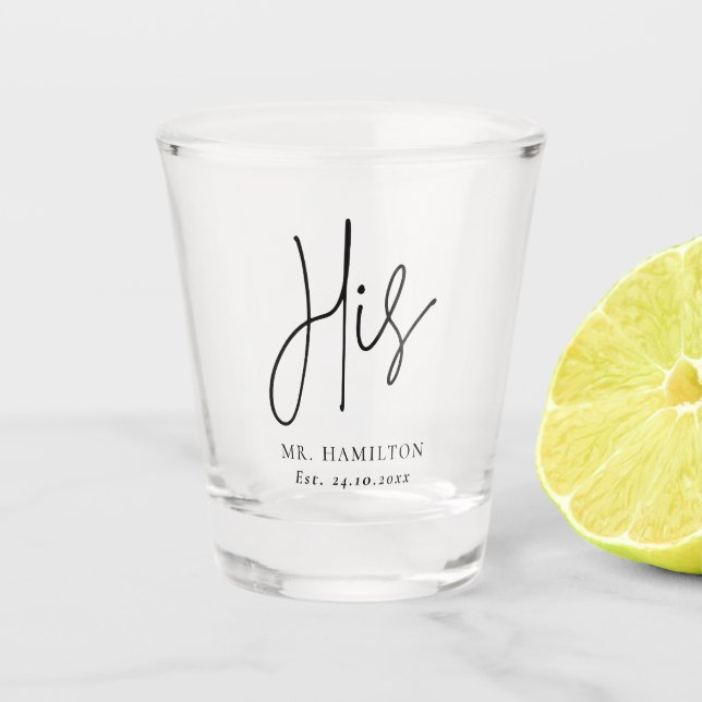 Whimsical Calligraphy His Gift Groom Shot Glass (Front)