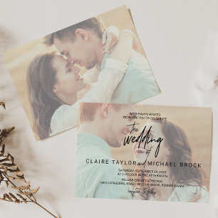 Whimsical Calligraphy   Horizontal Photo Wedding Invitation