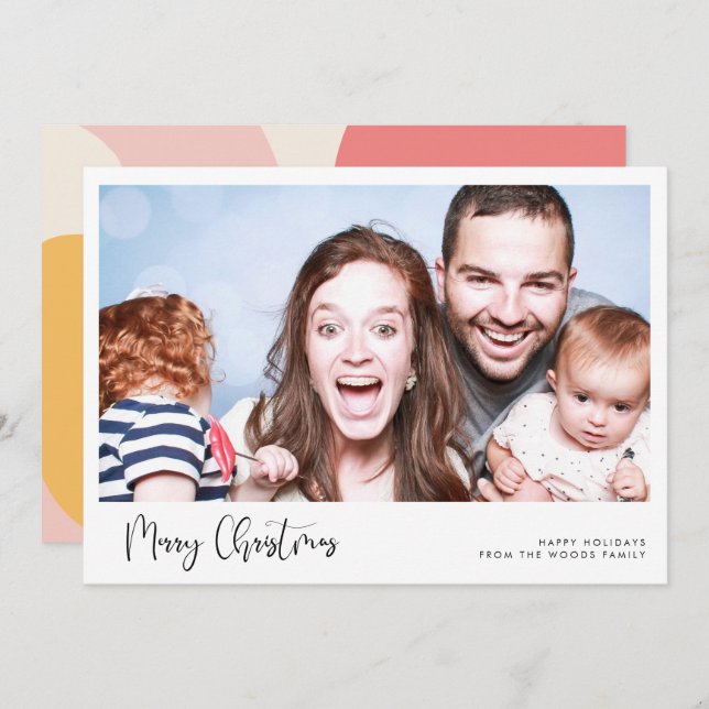Whimsical Calligraphy Merry Christmas Photo Holiday Card (Front/Back)