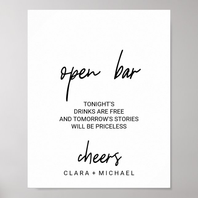 Whimsical Calligraphy Open Bar Sign (Front)