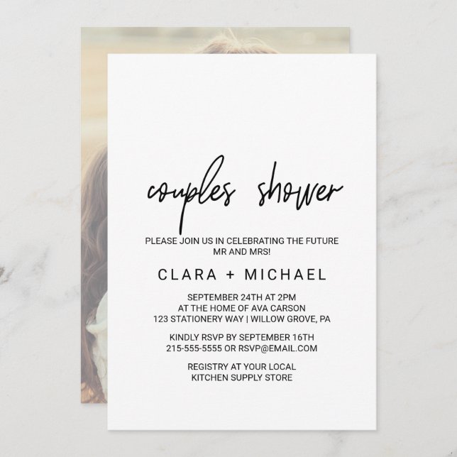Whimsical Calligraphy | Photo Back Couples Shower Invitation (Front/Back)