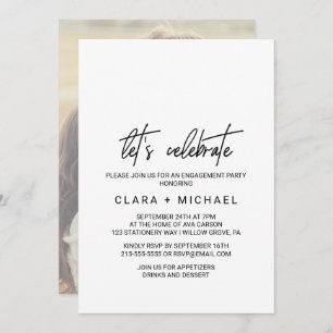 Whimsical Calligraphy Photo Back Let's Celebrate Invitation