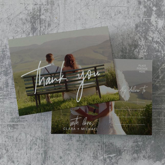 Whimsical Calligraphy | Photo Overlay Thank You Postcard (Creator Uploaded)