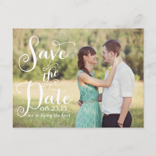 Whimsical Calligraphy Photo Save the Date Postcard (Front)