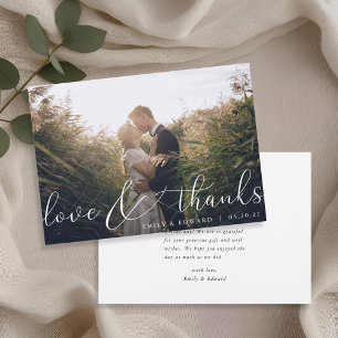 Whimsical Calligraphy Photo Wedding Thank You Card