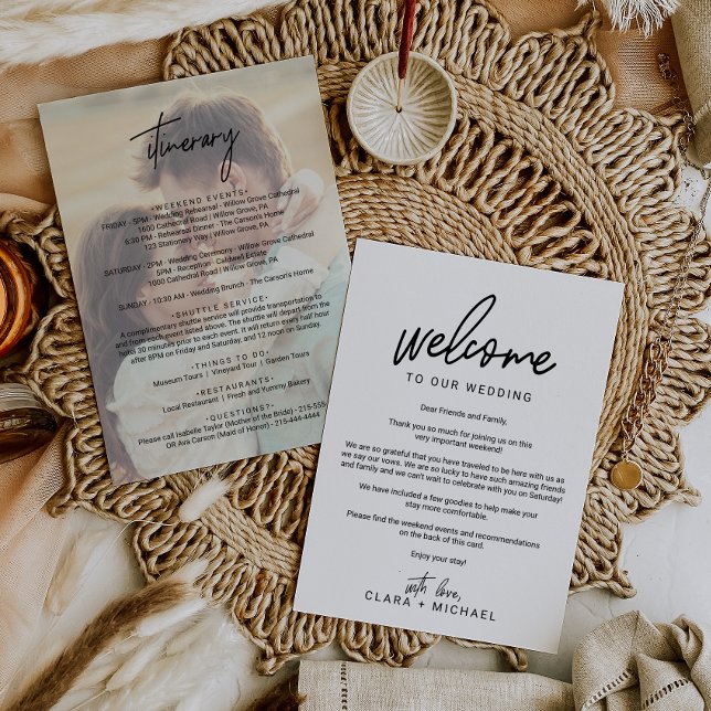 Whimsical Calligraphy Photo Wedding Welcome Letter Program (Creator Uploaded)