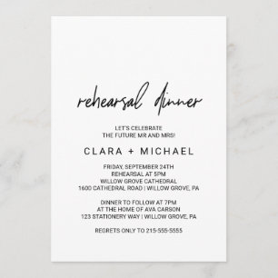 Whimsical Calligraphy Rehearsal Dinner Invitation