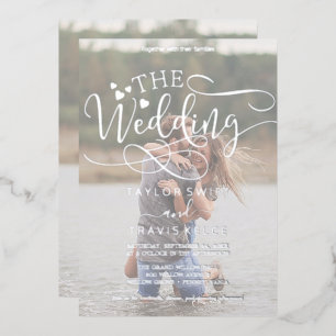 Whimsical Calligraphy Silver Foil Photo Wedding