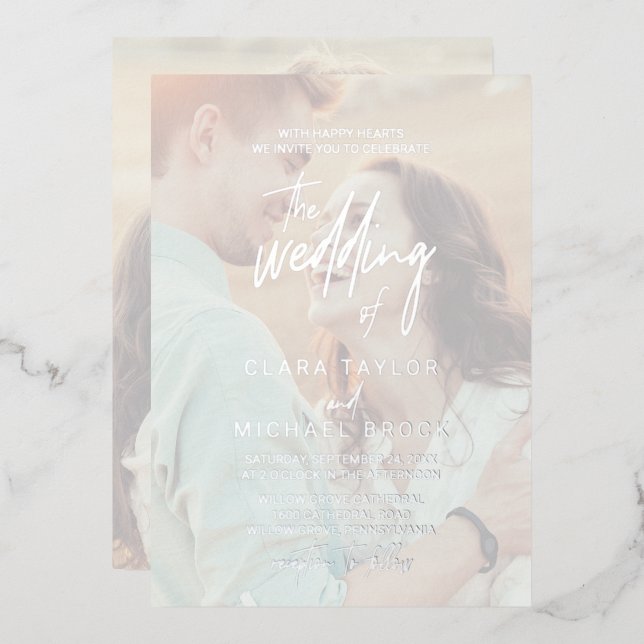 Whimsical Calligraphy | Silver Foil Photo Wedding  (Front/Back)