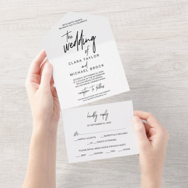 Whimsical Calligraphy The Wedding Of All In One Invitation (Tearaway)