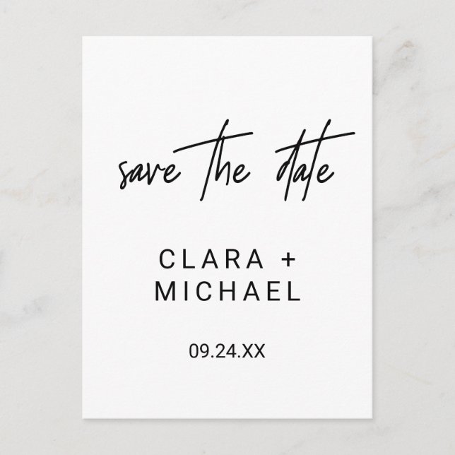 Whimsical Calligraphy Wedding Save the Date Invitation Postcard (Front)