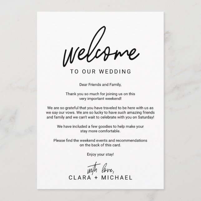 Whimsical Calligraphy Wedding Welcome Letter Program (Front)